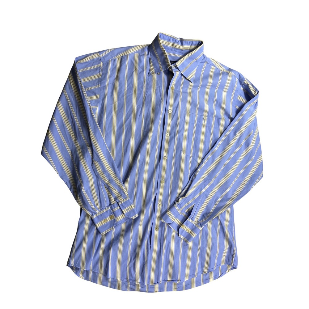 Scott Barber Button Down Shirt Mens M Blue Striped 100% Cotton Long Sleeve